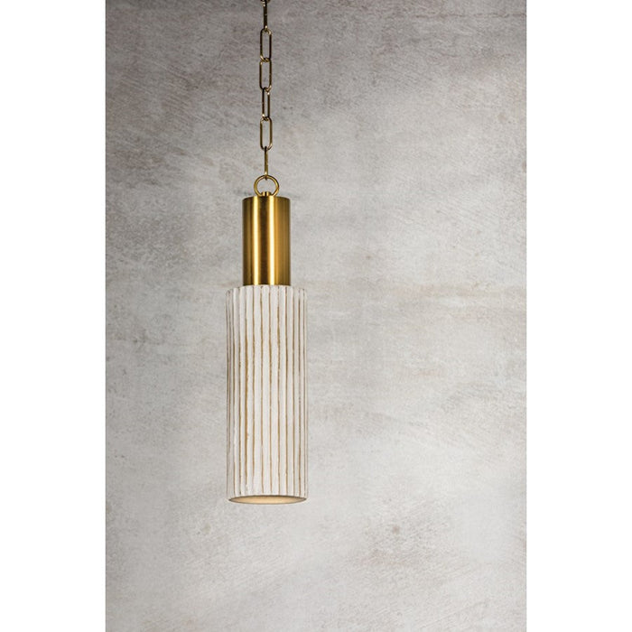 Mitzi Corissa 1 Light Pendant, Brass/Ceramic Bisque/White