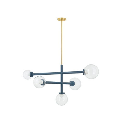 Mitzi Sia 5 Light Chandelier, Aged Brass/Slate Blue/Clear - H883805-AGB-SBL