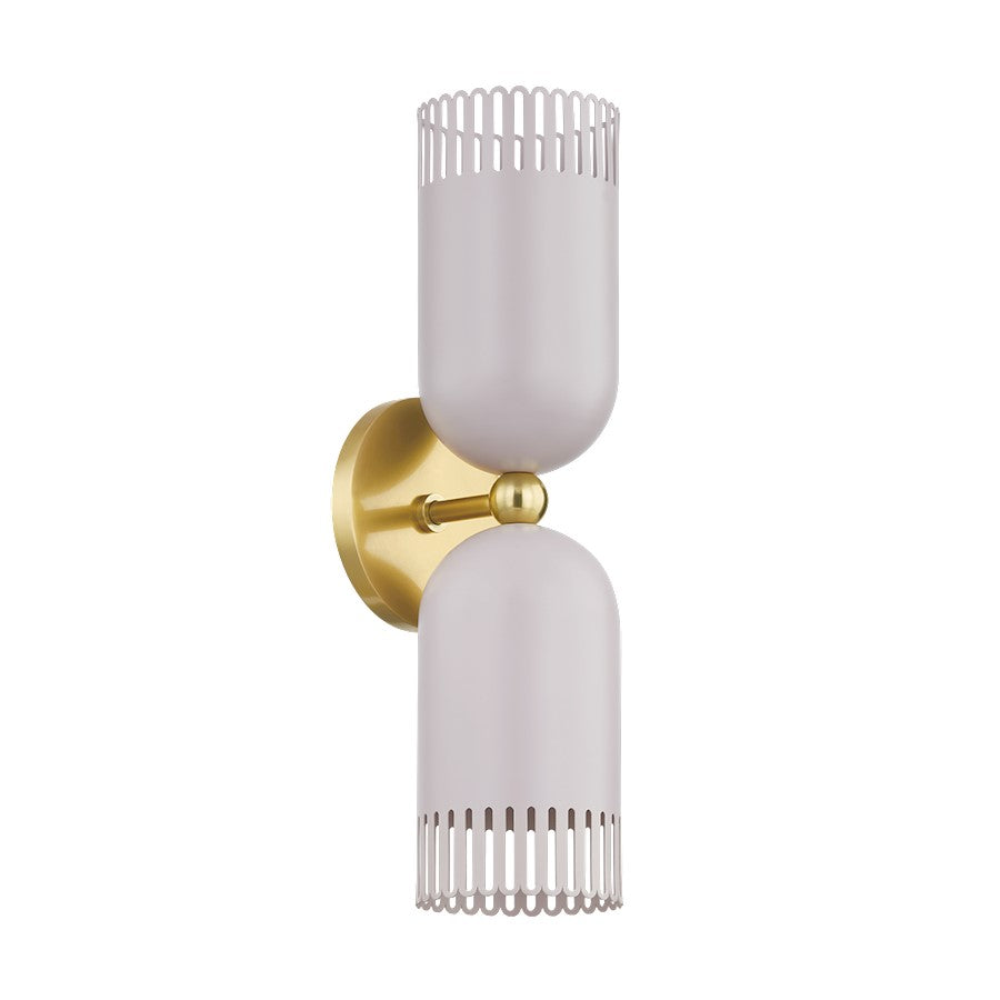 Mitzi Liba 2 Light Wall Sconce, Aged Brass/Soft Peignoir - H884102-AGB-SPG