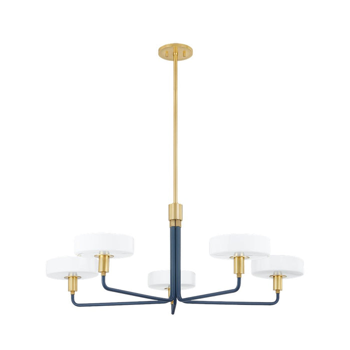 Mitzi Aston 5 Light Chandelier, Brass/Slate Blue/Opal Shiny - H886805-AGB-SBL