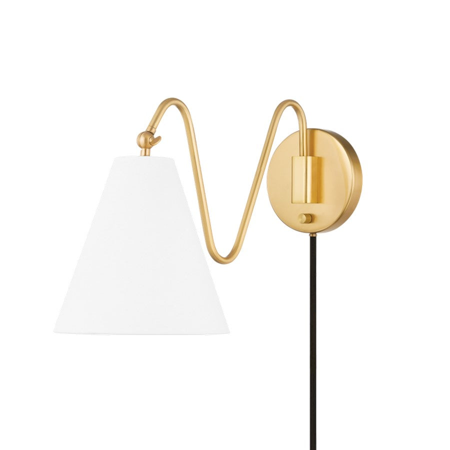 Mitzi Onda 1 Light Plug-in Sconce, Aged Brass/White - HL699101-AGB