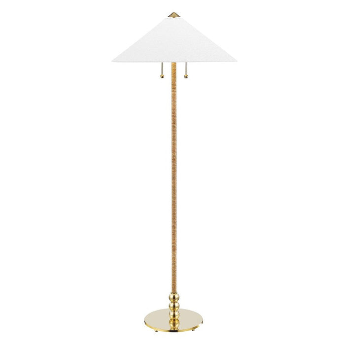 Hudson Valley Flare 2 Light Floor Lamp, Brass/White Belgian Linen - L1399-AGB