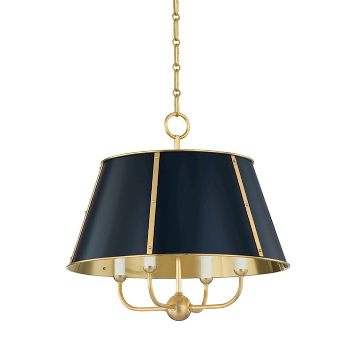 Hudson Valley Cambridge 4 Light Chandelier, Aged Brass/Blue - MDS120-AGB-DBL