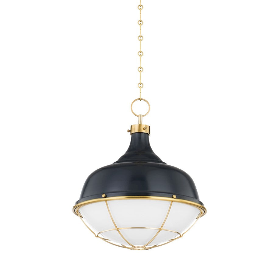 Hudson Valley Holkham 1 Light Pendant, Aged Brass/Dark Blue - MDS1502-AGB-DBL