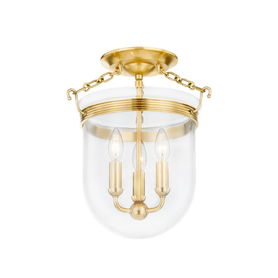 Hudson Valley Rousham 3 Light Semi Flush Mount, Aged Brass - MDS1600-AGB