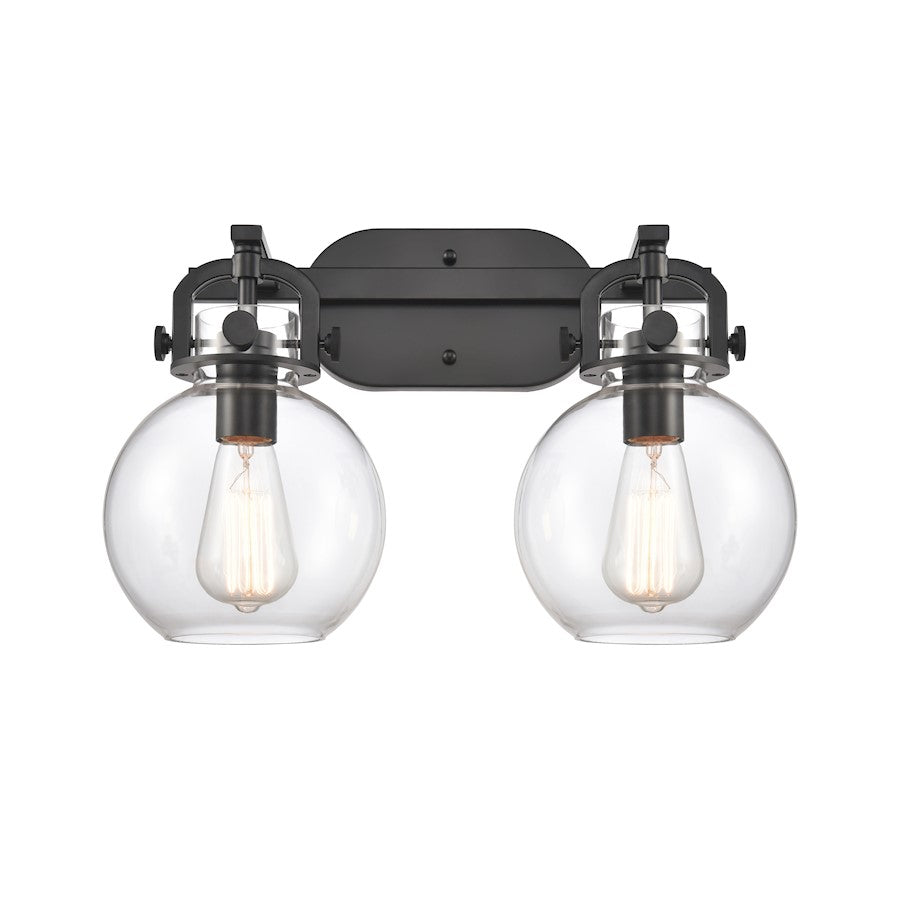 Innovations Lighting Newton Sphere 2-Lt 7" Bath, MB/CG - 410-2W-BK-G410-7CL