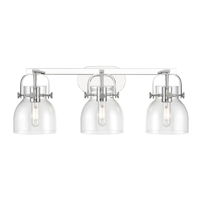 Innovations Lighting Pilaster II Bell 3-Lt 6" Bath, PC/CG - 423-3W-PC-G412-6CL