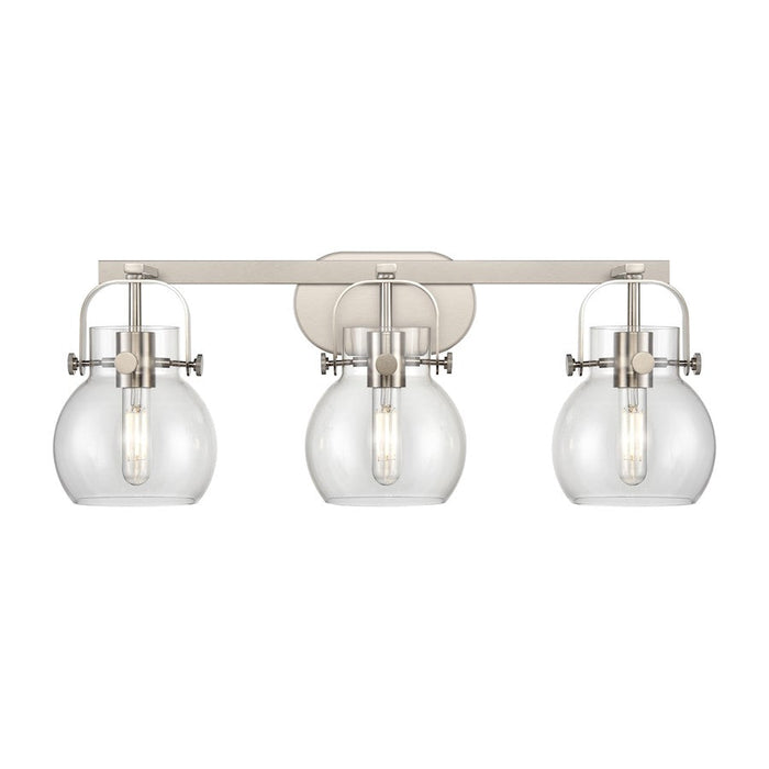 Innovations Lighting Pilaster II Sphere 3-Lt 6" Bath, SN/CG - 423-3W-SN-G410-6CL