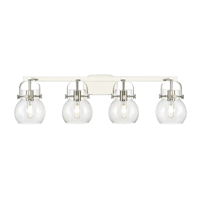 Innovations Lighting Pilaster II Sphere 4-Lt 6" Bath, PN/CG - 423-4W-PN-G410-6CL