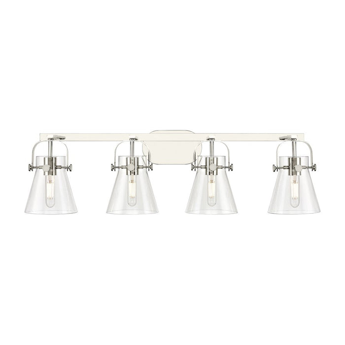 Innovations Lighting Pilaster II Cone 4-Lt 6" Bath, PN/CG - 423-4W-PN-G411-6CL