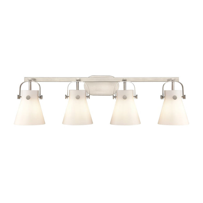 Innovations Lighting Pilaster II Cone 4-Lt 6" Bath, SN/MWG - 423-4W-SN-G411-6WH