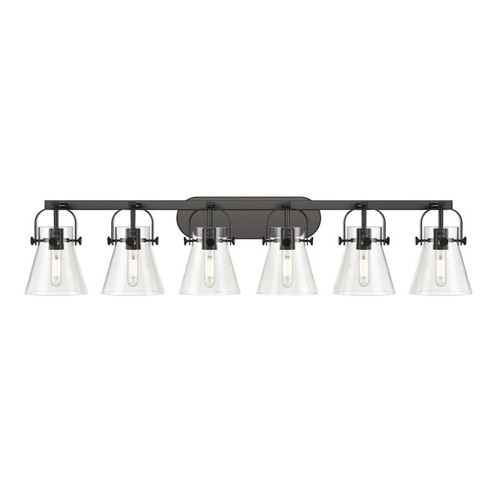 Innovations Lighting Pilaster II Cone 6-Lt 6" Bath, MB/CG - 423-6W-BK-G411-6CL