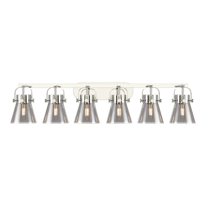 Innovations Lighting Pilaster II Cone 6-Lt 6" Bath, PN/PSG - 423-6W-PN-G411-6SM