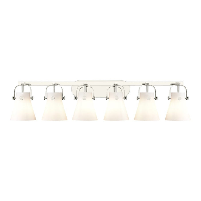 Innovations Lighting Pilaster II Cone 6-Lt 6" Bath, PN/MWG - 423-6W-PN-G411-6WH