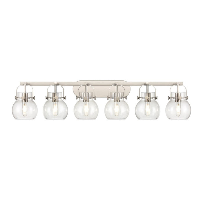 Innovations Lighting Pilaster II Sphere 6-Lt 6" Bath, SN/CG - 423-6W-SN-G410-6CL