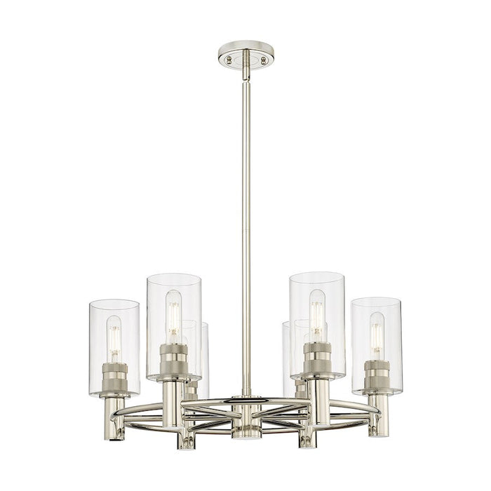 Innovations Crown Point 6-Lt 7" Stem Chandelier, PN/CG - 434-6CR-PN-G434-7CL