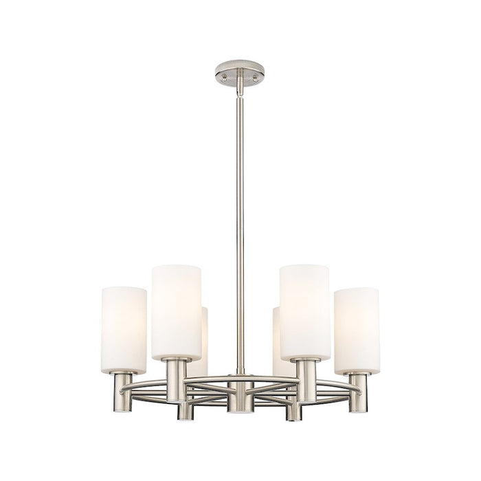 Innovations Crown Point 6-Lt 7" Stem Chandelier, SN/MWG - 434-6CR-SN-G434-7WH