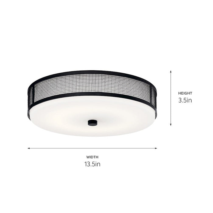 Kichler Ceiling Space 1 Light Flush Mount Led, Black/Opal Etched