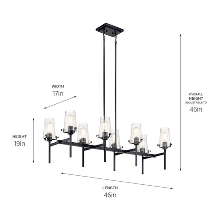 Kichler Alton 8 Light Linear Chandelier, Black/Clear Seeded