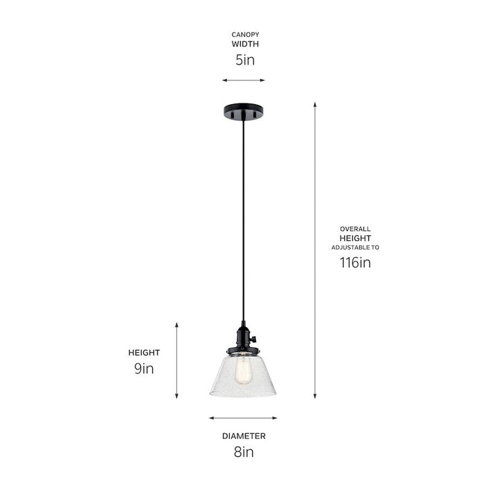 Kichler Avery 1 Light Mini Pendant, Black/Clear Seeded