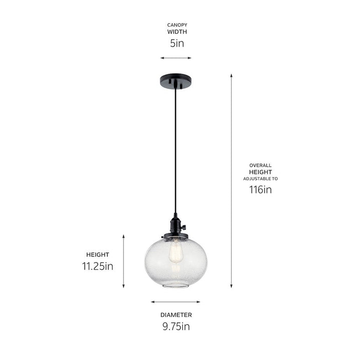 Kichler Avery 1 Light Mini Pendant, Black/Clear Seeded