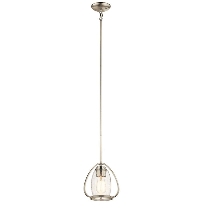 Kichler Tuscany 8.75" 1 Light Mini Pendant, Clear Seeded Glass, Nickel - 44058NI