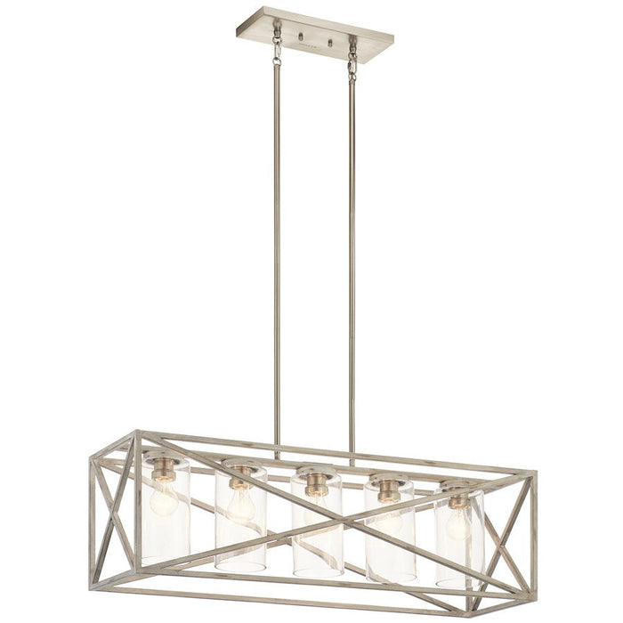 Kichler Moorgate 5 Light Linear Chandelier, Distressed Antique White - 44081DAW