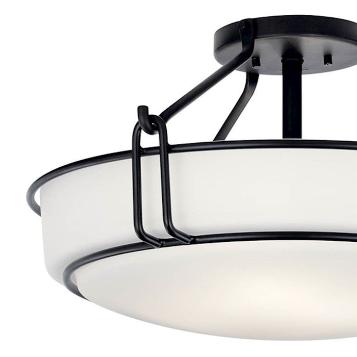 Kichler Alkire Semi Flush Mount, Black/Satin Etched White