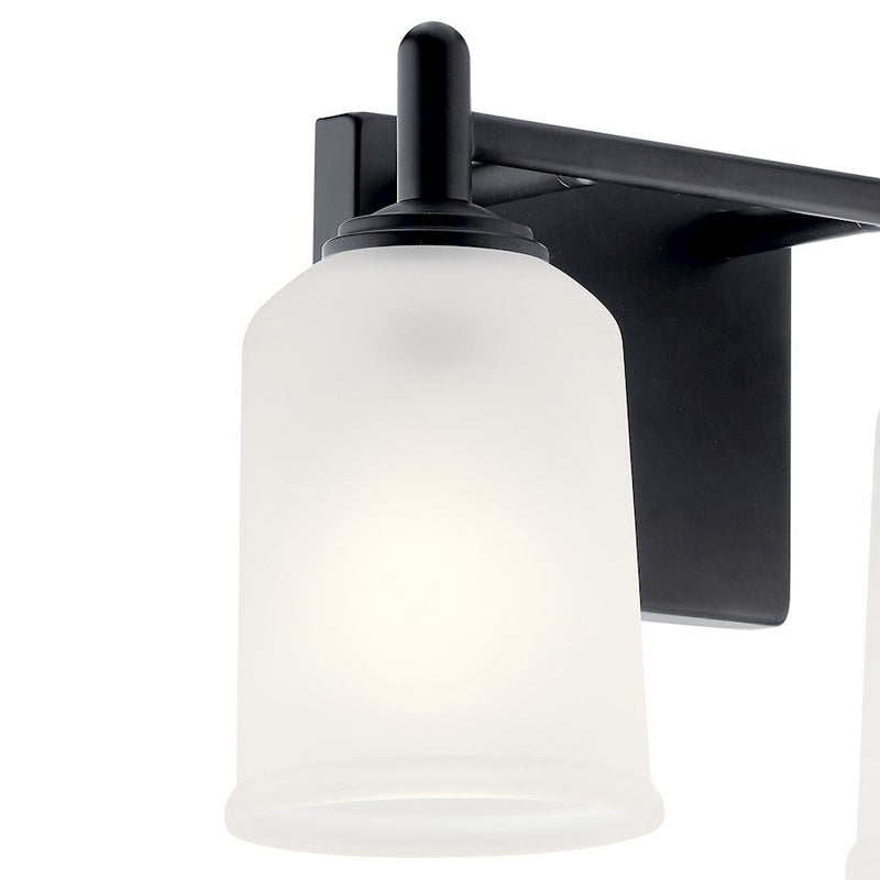 Kichler Shailene 12.5in 2-Light Vanity Light | Transitional Black & Satin Etched Glass | Bathroom Vanity & Powder Room Light | 2x 100W Max | Model 45573BK