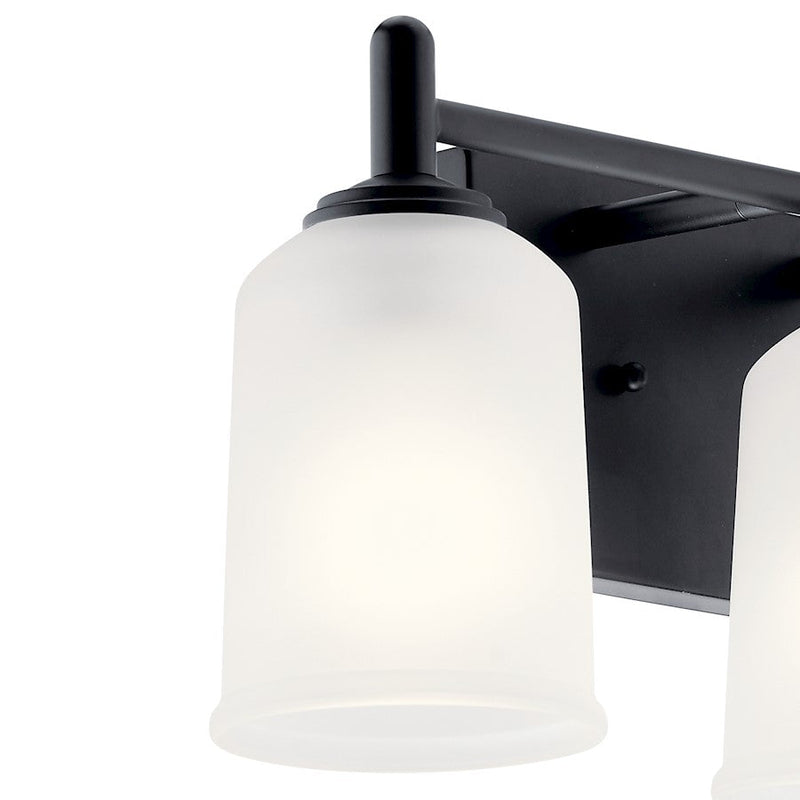 Kichler Shailene 21in 3-Light Vanity Light | Black Steel & Satin Etched Glass | Bathroom & Powder Room Fixture | 3x100W Incandescent, Damp | Model 45574BK