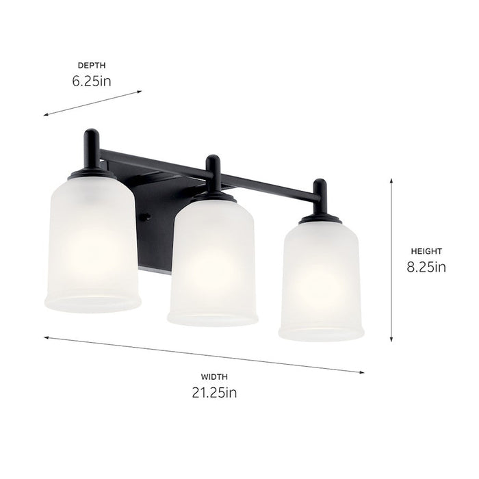 Kichler Shailene 3 Light Bath Light, Black/Satin Etched