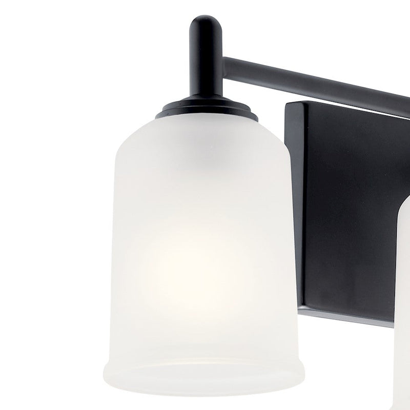 Kichler Shailene 29.5in 4-Light Vanity Light | Modern Black Steel & Satin Etched Glass | Bathroom Damp-Rated Vanity Light | 4x100W | Model 45575BK