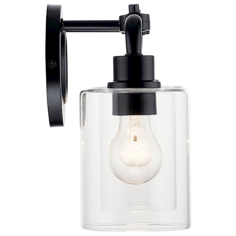 Kichler Gunnison 17in 2-Light Bath Vanity Light | Industrial Black Steel | Clear Glass | Bathroom Vanity Lighting | 2x 75W Max A19 | Model 45665BK