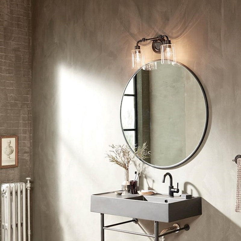 Kichler Gunnison 17in 2-Light Bath Vanity Light | Industrial Black Steel | Clear Glass | Bathroom Vanity Lighting | 2x 75W Max A19 | Model 45665BK