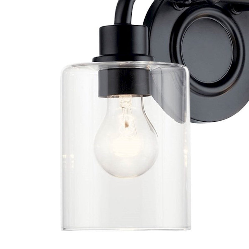 Kichler Gunnison 17in 2-Light Bath Vanity Light | Industrial Black Steel | Clear Glass | Bathroom Vanity Lighting | 2x 75W Max A19 | Model 45665BK