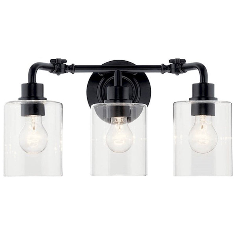Kichler Gunnison 3-Light Bath Vanity | Industrial Black with Clear Glass | Bathroom Vanity & Makeup Area Light | 24in Wide, H 9.75in| Model 45666BK