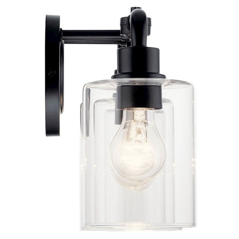 Kichler Gunnison 3-Light Bath Vanity | Industrial Black with Clear Glass | Bathroom Vanity & Makeup Area Light | 24in Wide, H 9.75in| Model 45666BK