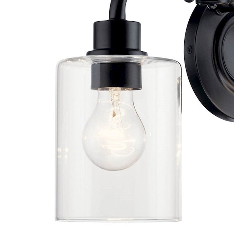 Kichler Gunnison 3-Light Bath Vanity | Industrial Black with Clear Glass | Bathroom Vanity & Makeup Area Light | 24in Wide, H 9.75in| Model 45666BK