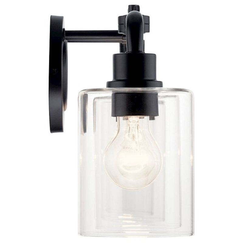 Kichler Gunnison 33.75in 4-Light Vanity Light | Industrial Black & Clear Glass | Bathroom & Grooming Area Vanity Light | 300W Max, E26 | Model 45667BK