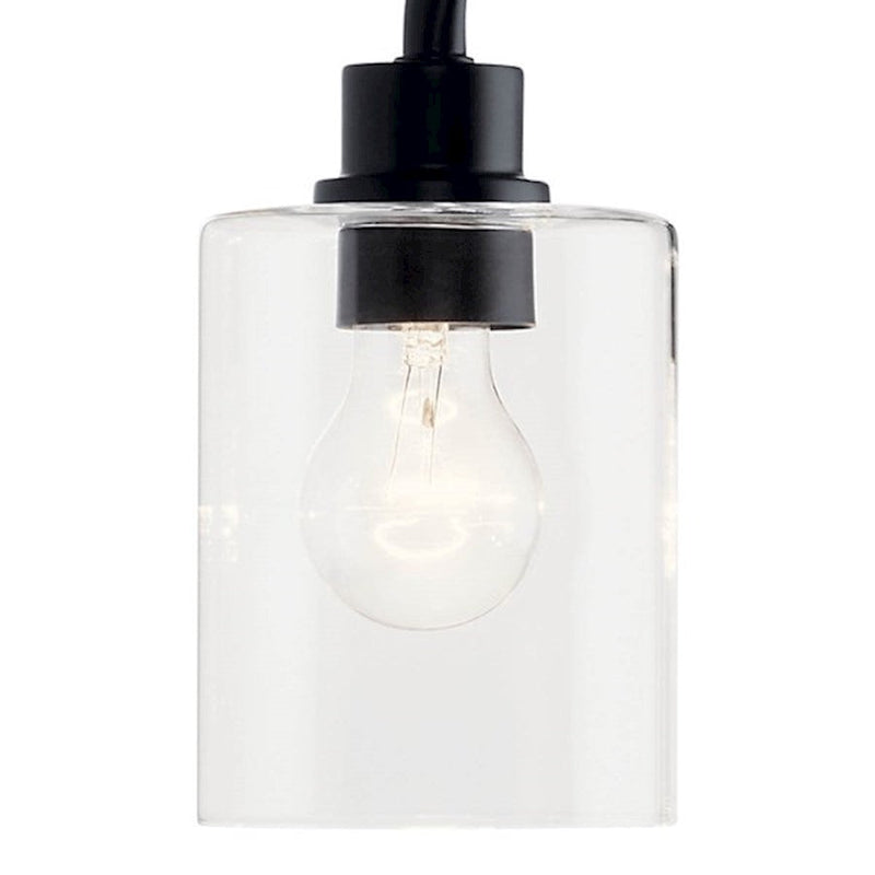 Kichler Gunnison 33.75in 4-Light Vanity Light | Industrial Black & Clear Glass | Bathroom & Grooming Area Vanity Light | 300W Max, E26 | Model 45667BK