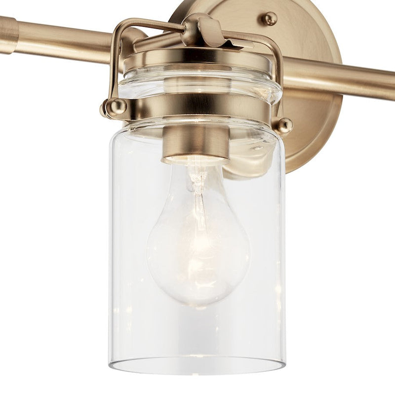 Kichler Brinley 16in 2-Light Vanity Light | Champagne Bronze Steel & Clear Glass | Bathroom & Powder Room Vanity Light | Takes 2x75W | Model 45688CPZ