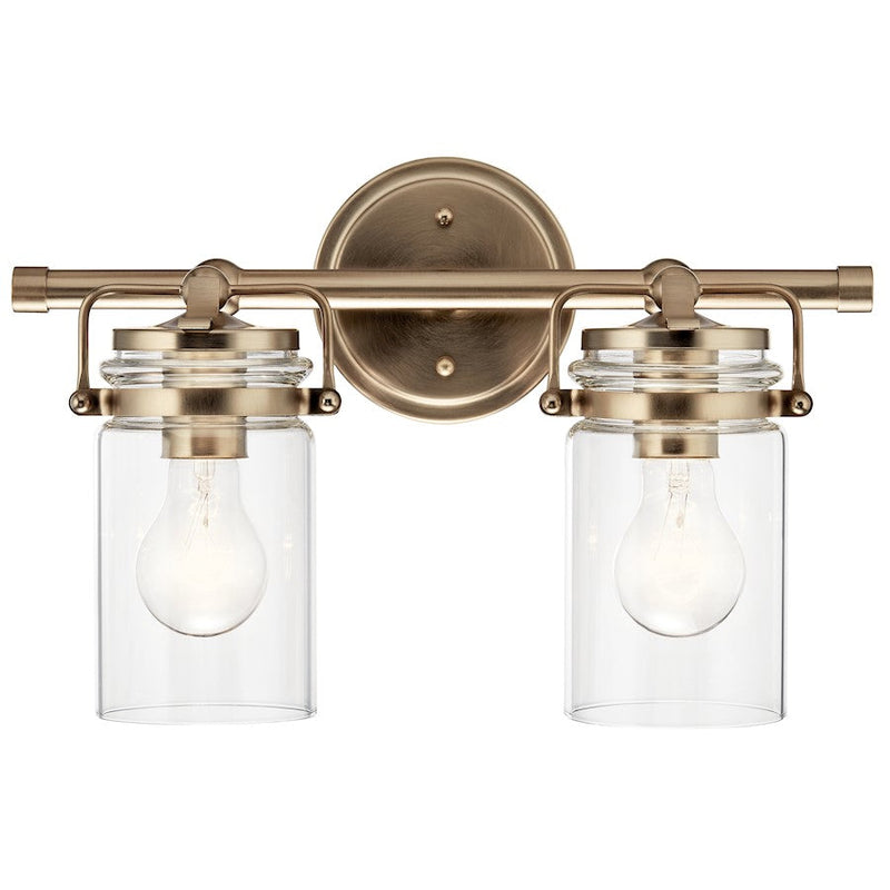 Kichler Brinley 16in 2-Light Vanity Light | Champagne Bronze Steel & Clear Glass | Bathroom & Powder Room Vanity Light | Takes 2x75W | Model 45688CPZ