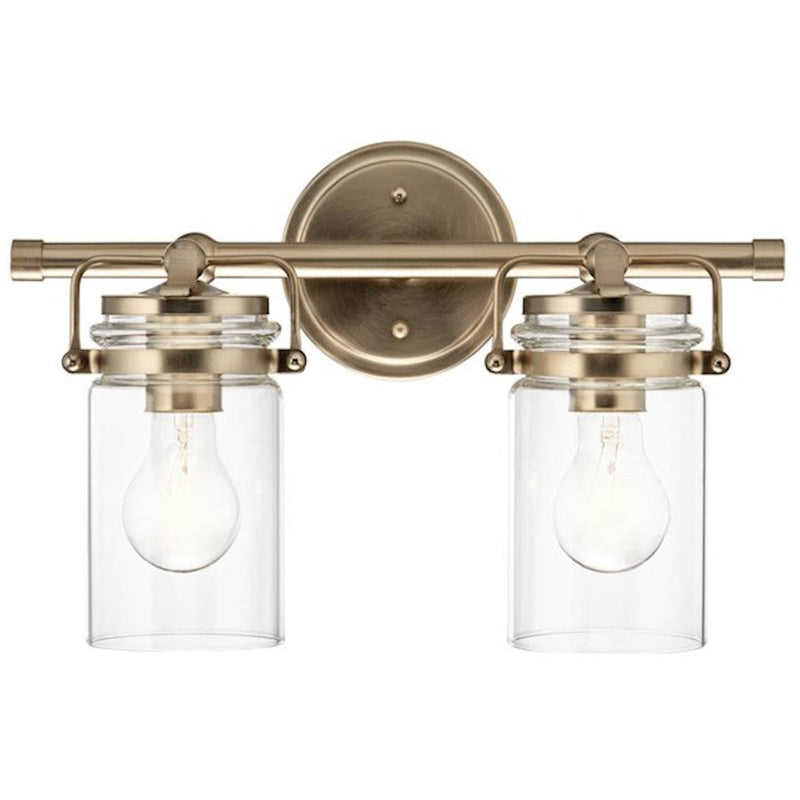 Kichler Brinley 16in 2-Light Vanity Light | Champagne Bronze Steel & Clear Glass | Bathroom & Powder Room Vanity Light | Takes 2x75W | Model 45688CPZ
