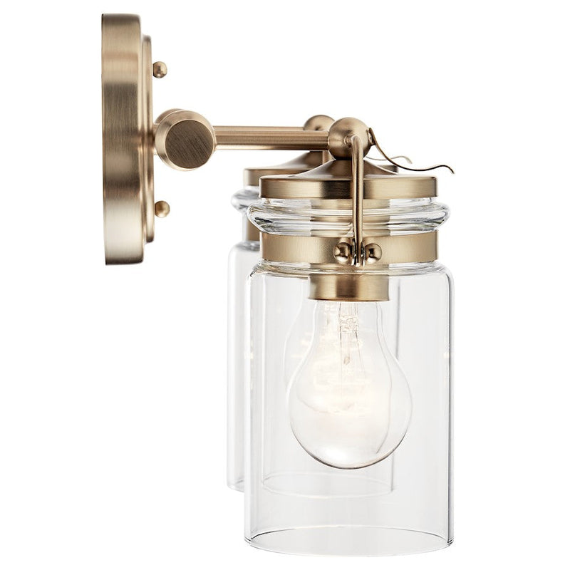 Kichler Brinley 16in 2-Light Vanity Light | Champagne Bronze Steel & Clear Glass | Bathroom & Powder Room Vanity Light | Takes 2x75W | Model 45688CPZ