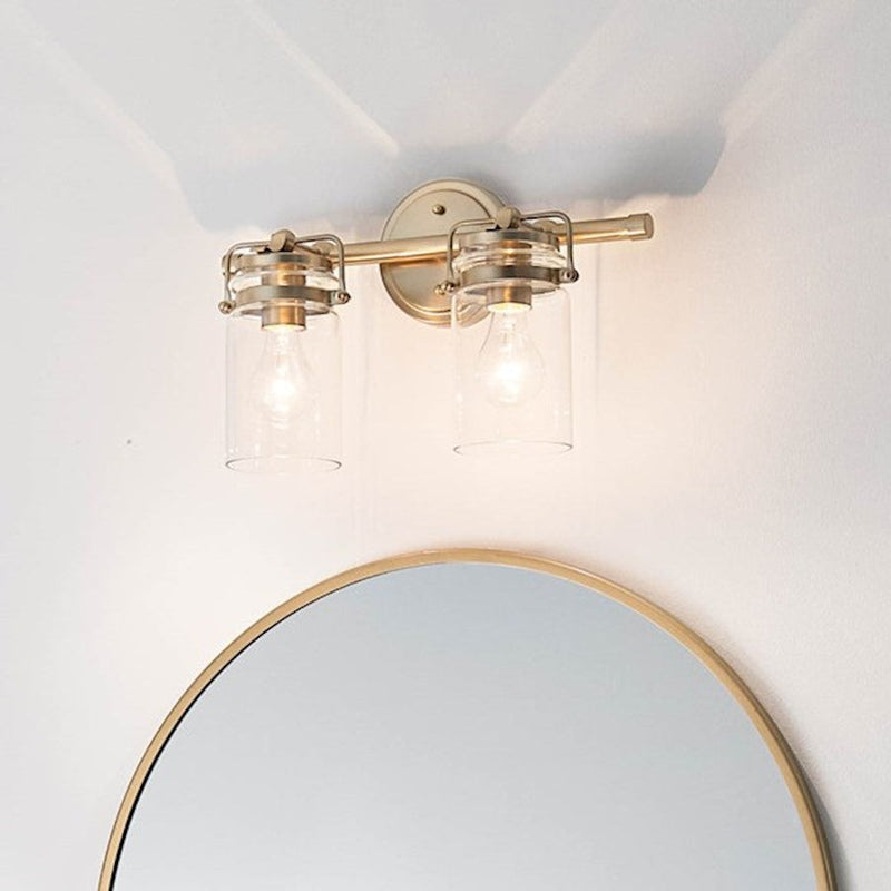 Kichler Brinley 16in 2-Light Vanity Light | Champagne Bronze Steel & Clear Glass | Bathroom & Powder Room Vanity Light | Takes 2x75W | Model 45688CPZ