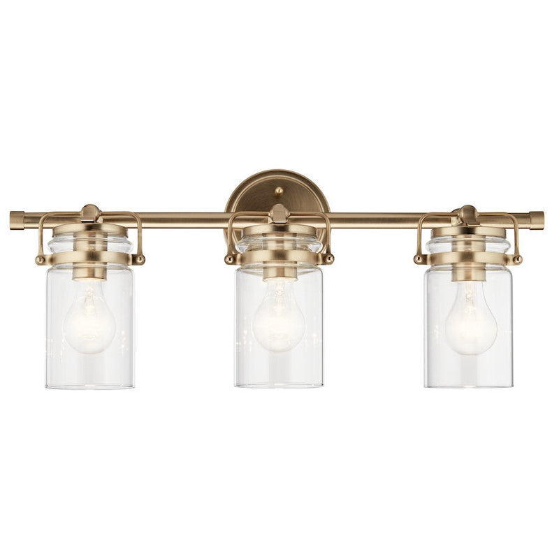 Kichler Brinley 24in 3 Light Vanity Light | Modern Vintage Champagne Bronze & Clear Glass | Bathroom Vanity Light | 300W Incandescent | Model 45689CPZ