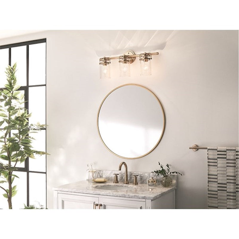 Kichler Brinley 24in 3 Light Vanity Light | Modern Vintage Champagne Bronze & Clear Glass | Bathroom Vanity Light | 300W Incandescent | Model 45689CPZ