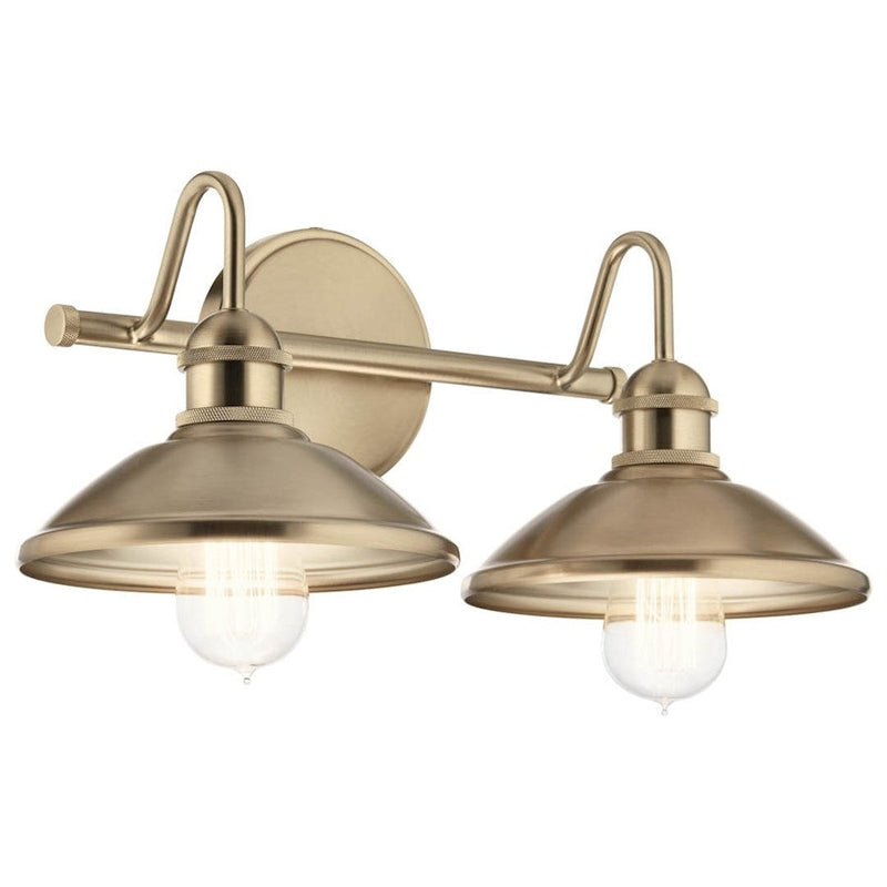 Kichler Clyde 17in 2-Light Vanity Light | Industrial Champagne Bronze | Metal Dome Shades | Bathroom & Hallway Light | 75W Max E26, 120V | Model 45944CPZ