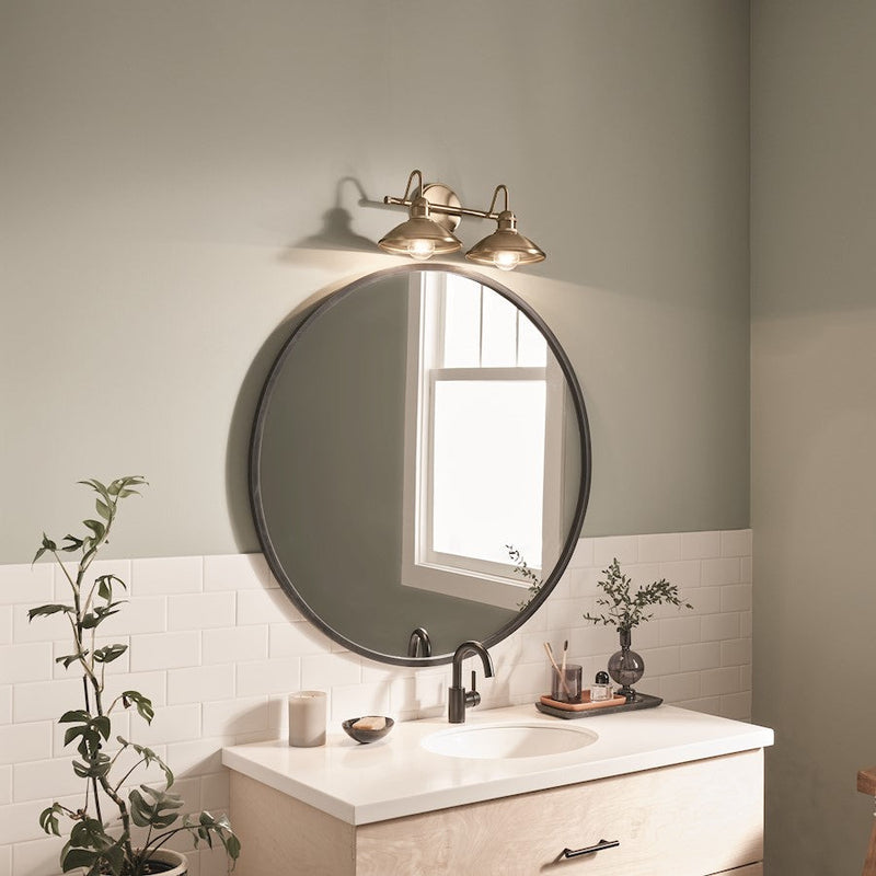 Kichler Clyde 17in 2-Light Vanity Light | Industrial Champagne Bronze | Metal Dome Shades | Bathroom & Hallway Light | 75W Max E26, 120V | Model 45944CPZ