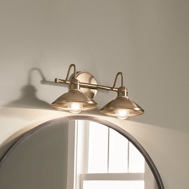 Kichler Clyde 17in 2-Light Vanity Light | Industrial Champagne Bronze | Metal Dome Shades | Bathroom & Hallway Light | 75W Max E26, 120V | Model 45944CPZ